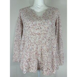 NIC+ZOE Speckled  V Neck Sweater in Cream Multi Size Small (4/6)